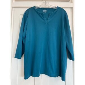 L.L. Bean 3/4 length sleeve tee 100% Cotton turquoise teal 3Xplus